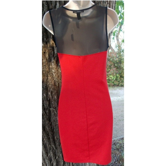 Forever 21-Red Figure Hugging Dress/Illusion Mesh - Picture 2 of 6